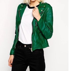 Muubaa green biker leather jacket